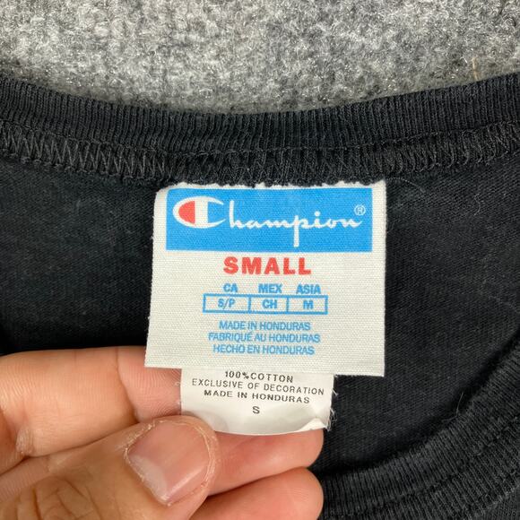 Champion T-Shirt Mens Small Black Logo Graphic Tee Classic Fit Athletic Casual - Picture 3 of 7